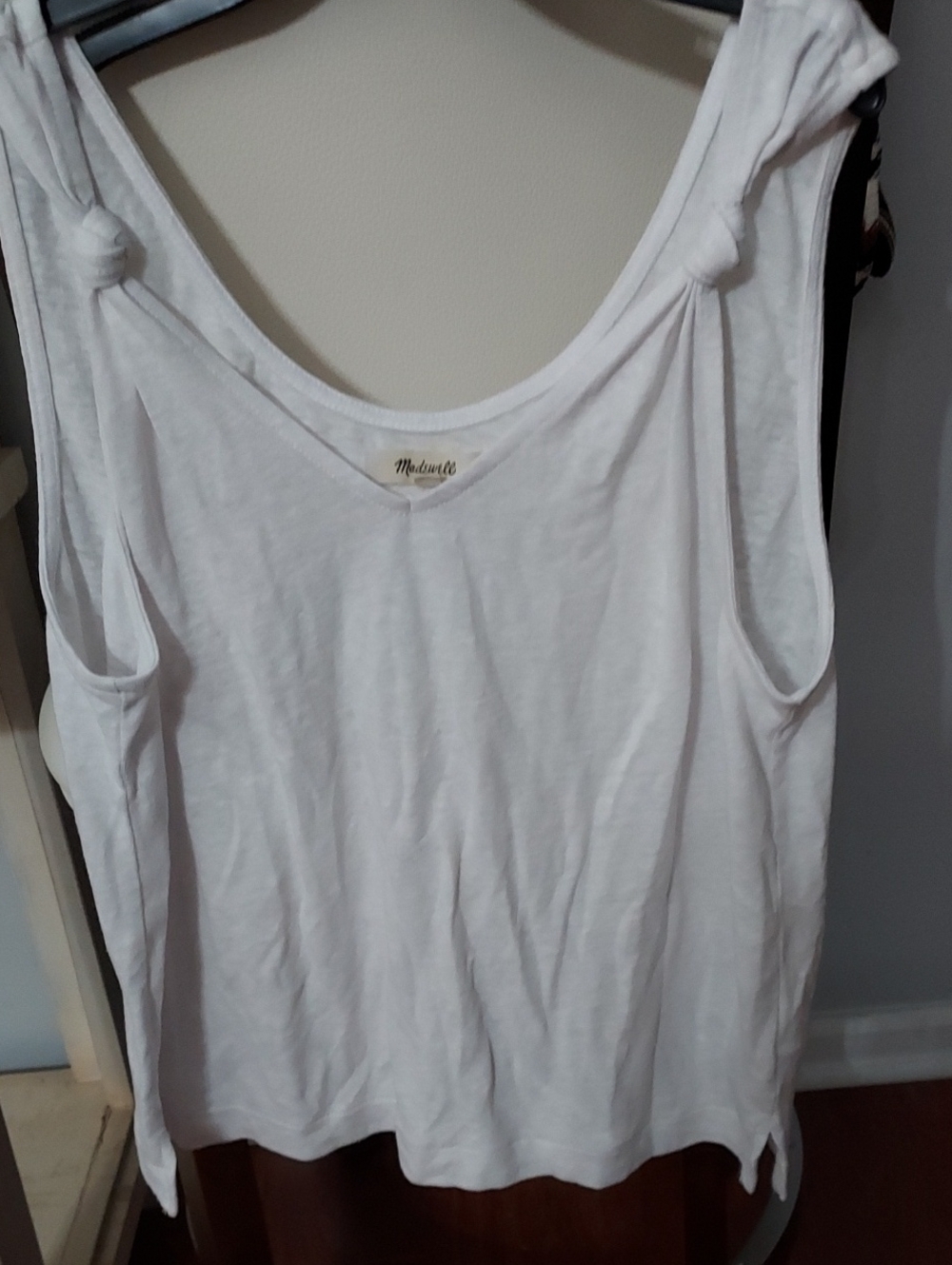 Madewell White Knot-Shoulder Sleeveless Tank